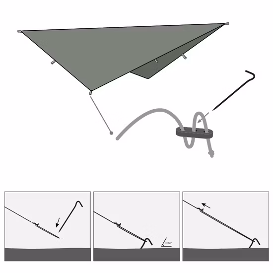 210t Poliéster Ripstop Equipo de supervivencia al aire libre Refugio solar Impermeable Lluvia Mosca Lona ligera para acampar en forma de diamante 3 * 3m